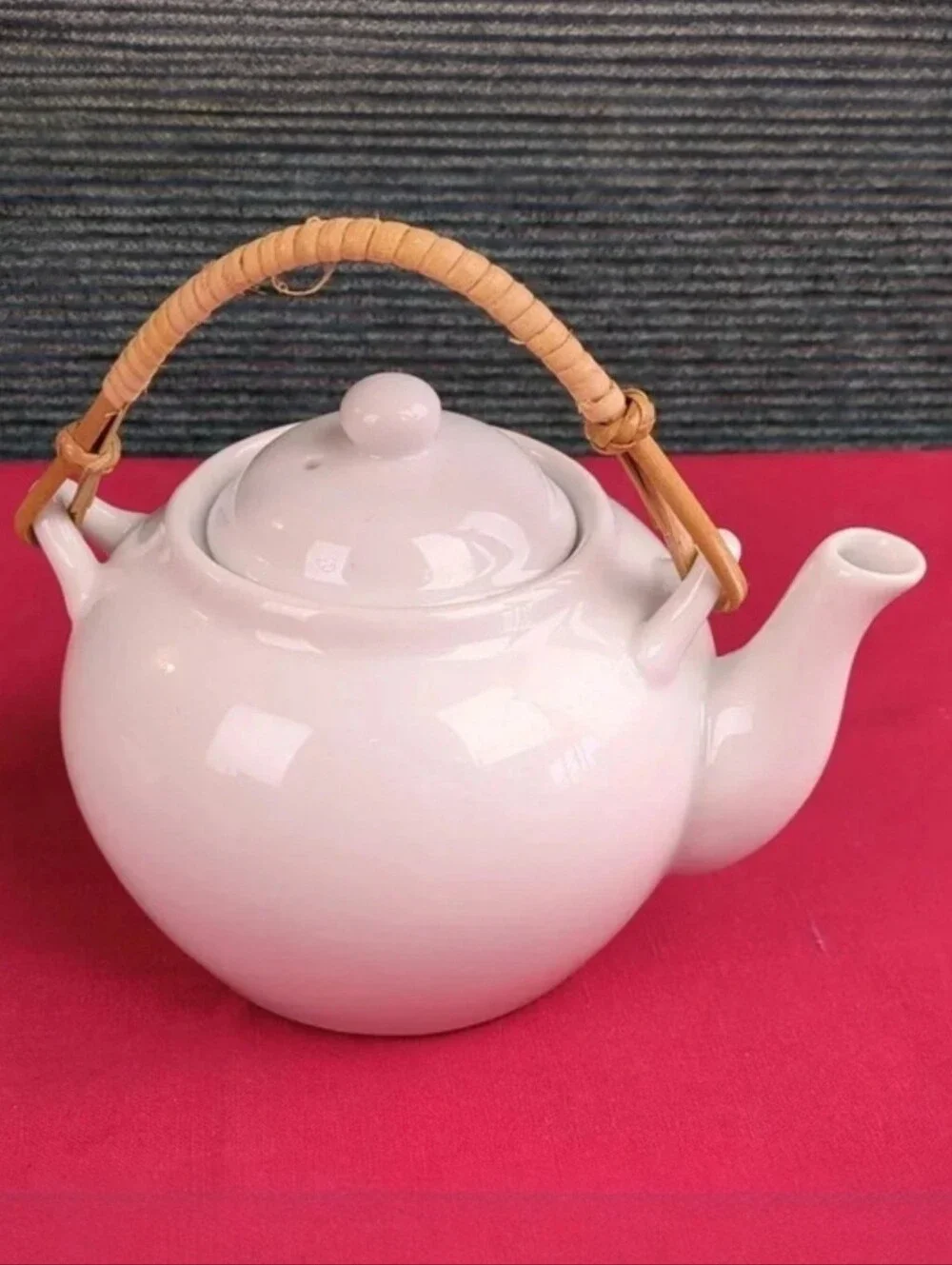 Pier 1 White China Teapot & 4 Cups Japanese Style, For Kitty Rescue!